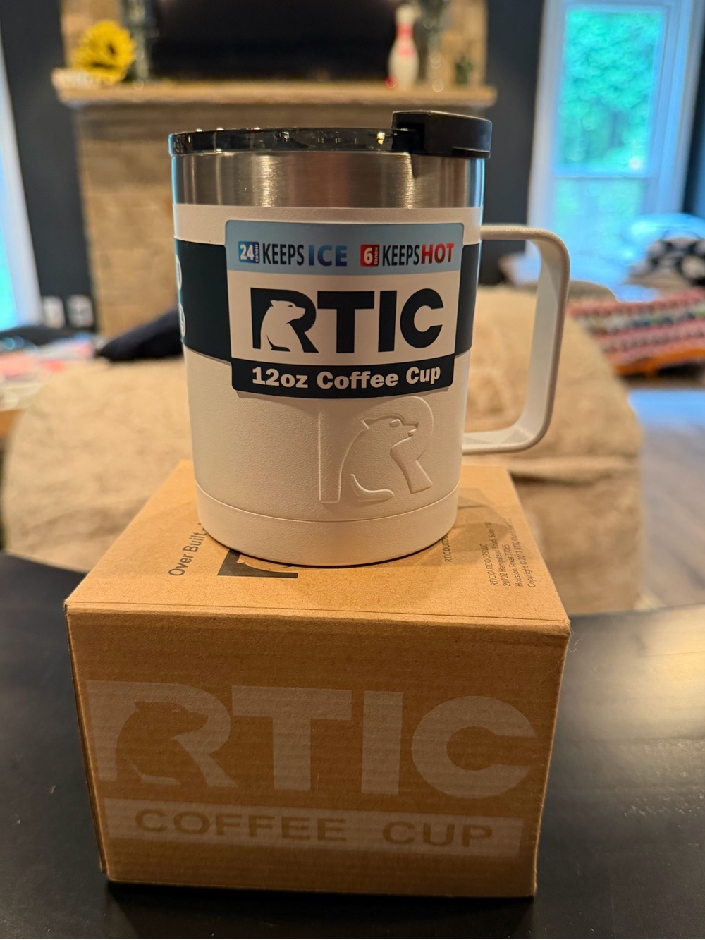 NEW in Box 🤍 chalk white 12oz travel mug w/ handle and flip lid double walled
